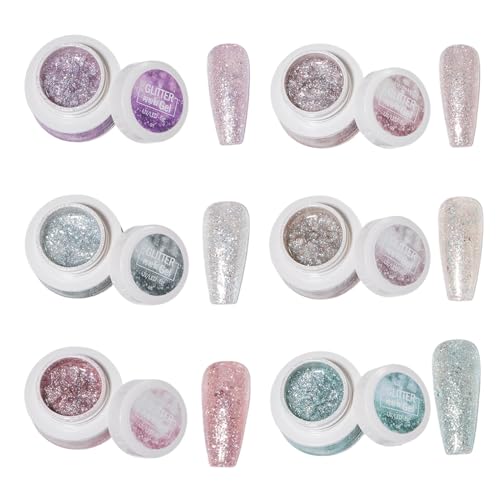 Ancsttu Glitzer Gel Nagellack - Schimmer UV Gel Nagellack 6 Stück,Für Dichte Reflektierende Maniküre Frauen & Mädchen von Ancsttu