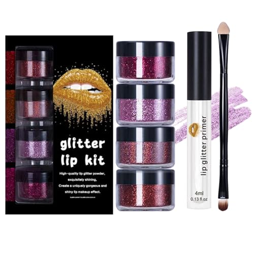 Ancsttu Glitzer Lippenpuder - Lang anhaltend mit Primer und Pinsel,Glänzendes Frauen Make-up für Reise Partys Halloween Familientreffen von Ancsttu