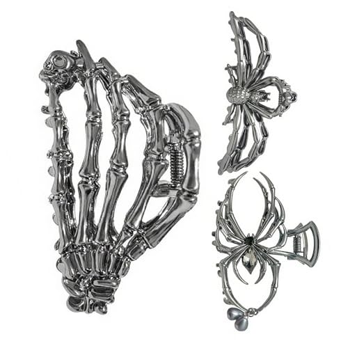 Ancsttu Gruselige Haarklammern | Gotische Metall-Klauen-Spange | 3 Teile Halloween Totenkopf Spinne Haarklammer Für Frauen Und Mädchen Bühnenperformance Cosplay Für Zuhause Und Schule von Ancsttu