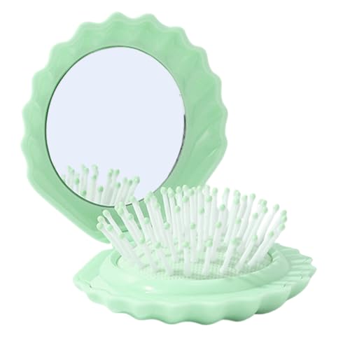 Faltbare Haarbürsten Mit Reise Spiegel, Faltbare Haarbürsten Mit Spiegel In Muschelform Tragbar Reise Bürste Für Mädchen Frauen, 14x6 Cm von Ancsttu