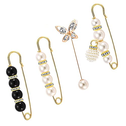 4 Stück Damenbroschen, Sicherheitsnadeln, Perlenknöpfe, Perlenbroschen, Schalpullover-Mäntel, Accessoires für Damen- und Mädchenbekleidung von Ancuioyz
