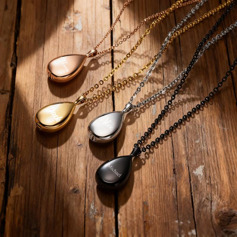 Custom Name Urn Necklace, Personalized Tear Cremation Jewelry For Women Human Ashes Keepsake Dog Cat Hair Pet Memorial von AndRops
