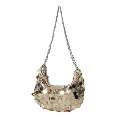 AndThere Damen Clutches Sparkly Half Moon Bag Dumpling Pailletten Abend Clutch Taschen Glitzer Halbmond Tasche Frauen Crossbody mit Kettenriemen Handtasche Glänzend Halbmond Schultertaschen für von AndThere