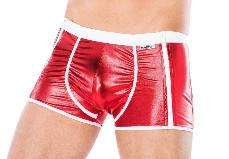 Andalea Men's Collection Boxershorts Herren Dessous Boxer-Shorts rot aus wetlook Material mit weißem Reißve von Andalea Men's Collection