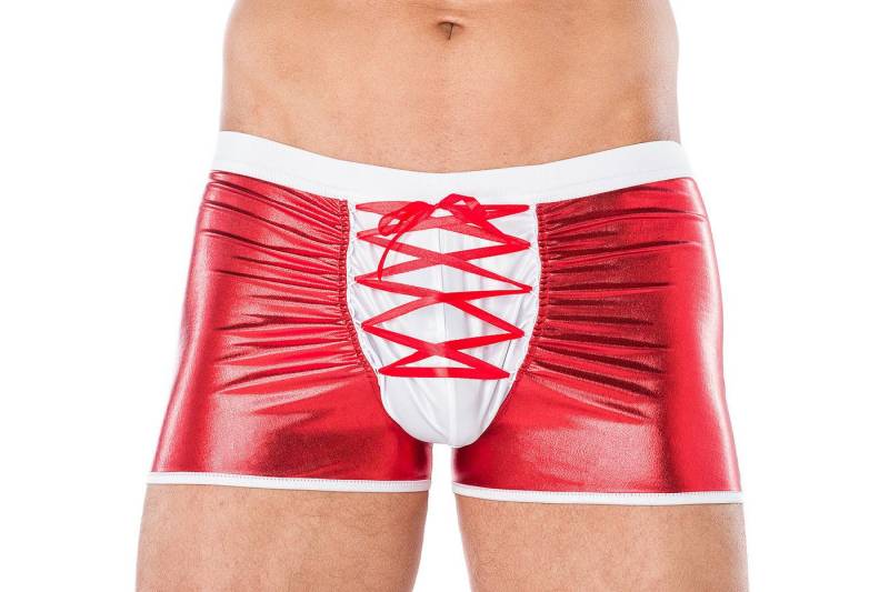 Andalea Men's Collection Boxershorts Herren wetlook Christmas weihnachts Shorts in rot weiß mit Schnürung M von Andalea Men's Collection