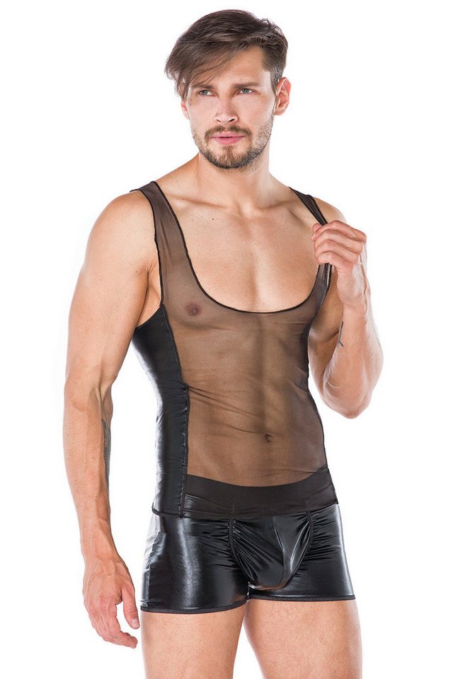 Andalea Men's Collection Boxershorts Herren wetlook Dessous Set aus Hemd und Boxer-Shorts in schwarz transp von Andalea Men's Collection