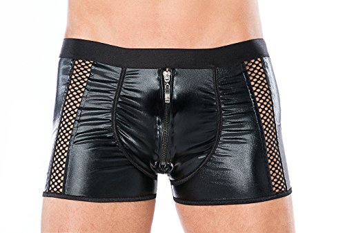 Andalea Men's Collection Herren Dessous Boxer-Shorts schwarz aus Wetlook Material mit Reißverschluss Männer Shorts Unterwäsche Größe: L/XL von Andalea