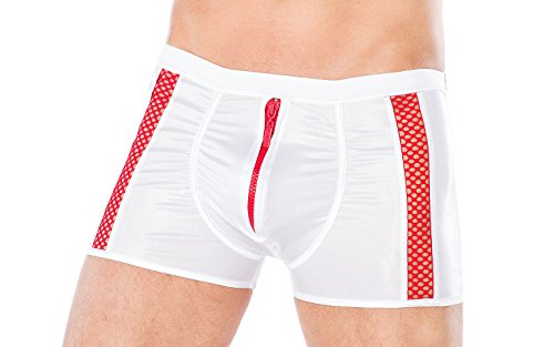 Andalea Men's Collection Herren Dessous Boxer-Shorts weiß aus Wetlook Material mit rotem Reißverschluss Männer Shorts Unterwäsche Größe: 4XL/5XL von Andalea