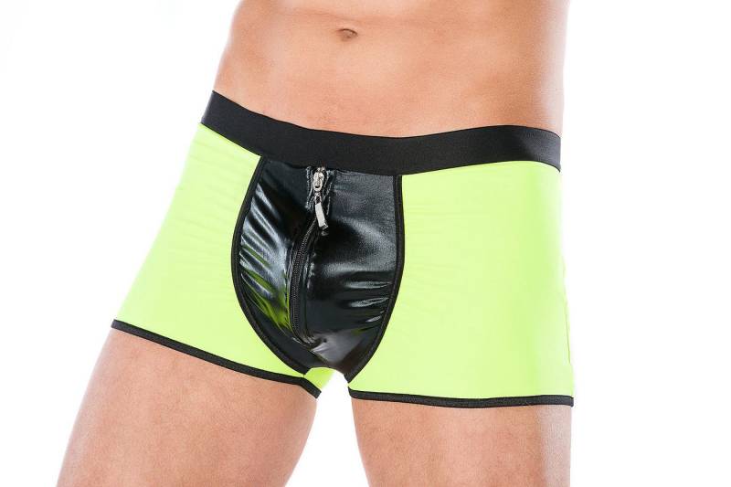 Andalea Boxershorts Herren Boxer-Short schwarz gelb wetlook Material Reißverschluss von Andalea
