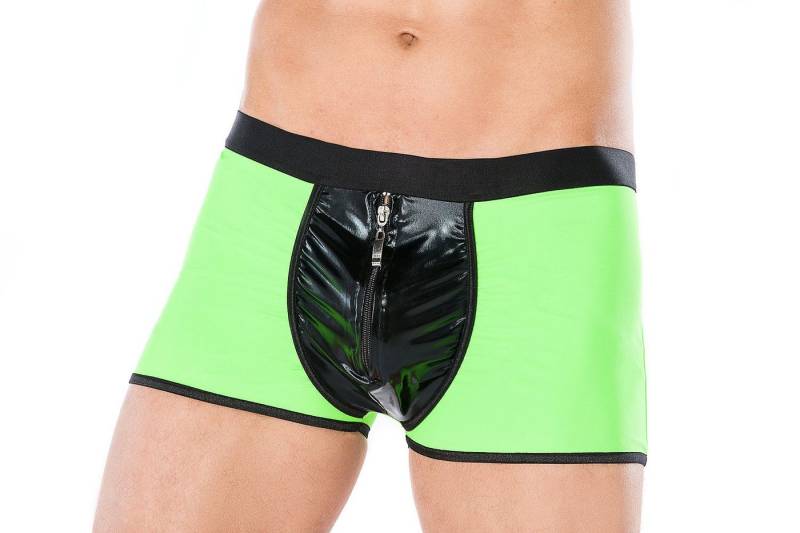 Andalea Boxershorts Herren Boxer-Short schwarz grün wetlook Material Reißverschluss von Andalea