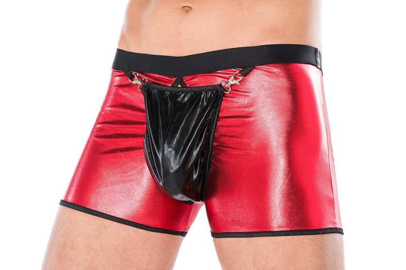 Andalea Boxershorts Herren Dessous Boxershorts schwarz rot aus wetlook Material mit Öffnun von Andalea