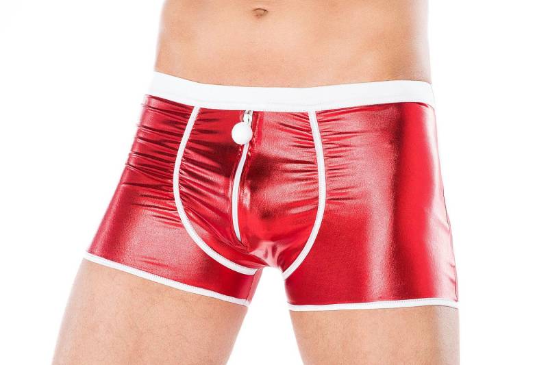 Andalea Boxershorts Herren wetlook Christmas weihnachts Shorts in rot weiß mit Reißverschl von Andalea