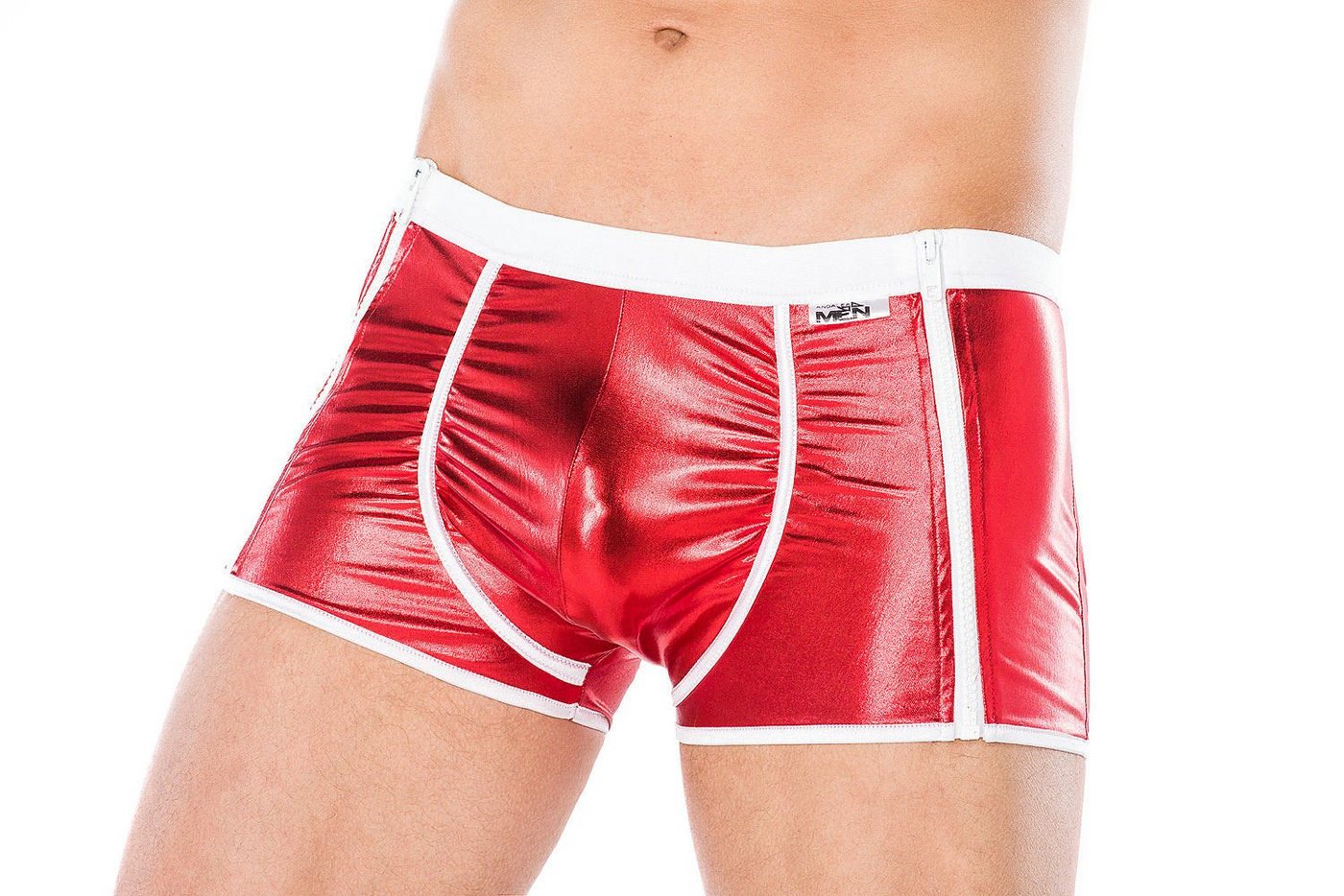 Andalea Boxershorts Wetlook-Boxershorts mit Reißverschlüssen Weihnachts X-Mas Herrenslip Slip Männer in rot, Made in EU von Andalea