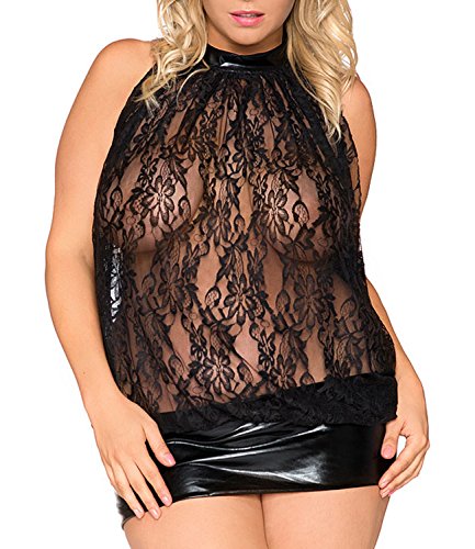 Andalea Damen Plus Size Spitzen Chemise Z 5008 schwarz 50/52 von Andalea