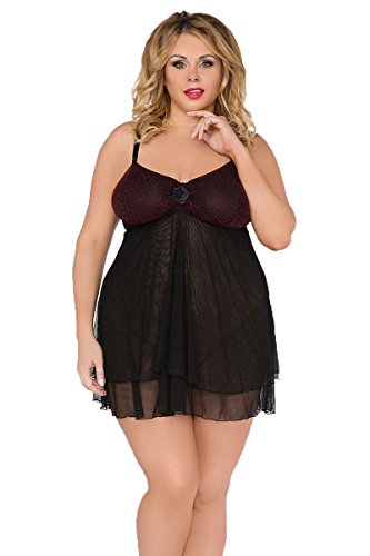 .Andalea Damen XXL Dessous Chemise Negligee in schwarz erotisches Mini-Nachtkleid mit Tüll elastisch Größe: 54/56 von .Andalea