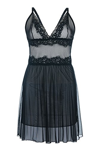 Andalea Damen XXL Dessous Chemise Negligee in schwarz erotisches Nachtkleid aus Spitze transparent Größe: 54/56 von Andalea