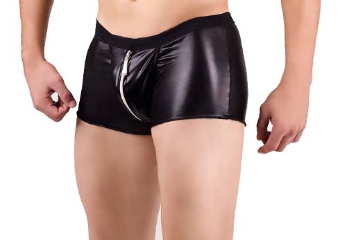 Andalea Glänzender Männer Boxershort Wetlook mit Reißverschluss in schwarz/Herren Shorts (XXL/XXXL) von Andalea