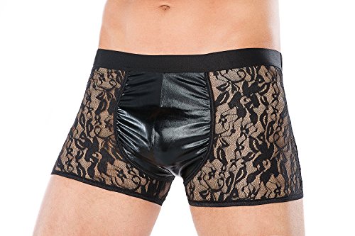 Andalea Men's Collection Herren Dessous Boxer-Shorts schwarz aus Spitze und Wetlook Material transparent Männer Shorts Unterwäsche Größe: L/XL von Andalea Men's Collection