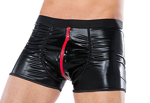 Andalea Herren Dessous Boxer-Shorts schwarz aus Wetlook Material mit Reißverschluss Männer Shorts Unterwäsche Größe: 2XL/3XL von Andalea