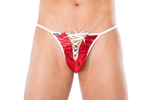 ,Andalea Herren Wetlook Christmas Weihnachts String in rot weiß mit Schnürung Männer X-Mas Slip elastisch Größe: 4XL/5XL von ,Andalea