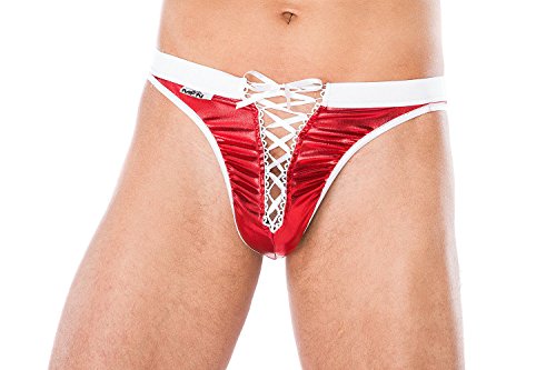 ,Andalea Herren Wetlook Christmas Weihnachts String in rot weiß mit Schnürung Männer X-Mas Slip elastisch Größe: S/M von ,Andalea