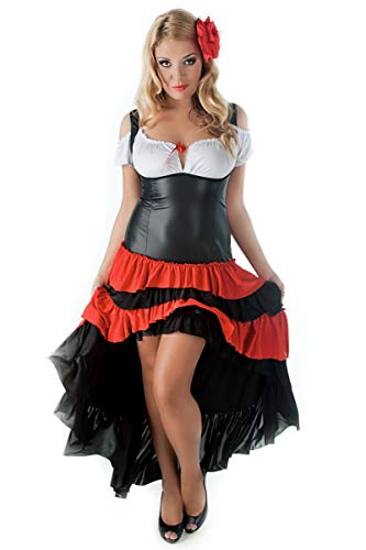 Andalea Langes XXL Dessous Kleid Blickdicht sexy Kostüm mit Wetlook Material Plus Size rot schwarz 50/52 von Andalea