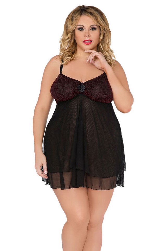 Andalea Negligé Damen XXL Dessous Chemise Negligee in schwarz erotisches Mini-Nachtkle von Andalea