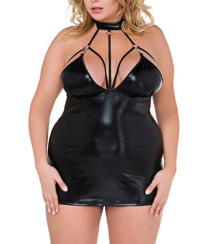 Andalea Negligé Damen XXL Dessous Chemise Wetlook Negligee in schwarz Neckholder-Nacht von Andalea