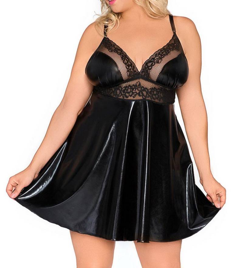 Andalea Negligé Damen XXL Dessous wetlook Chemise Negligee in schwarz erotisches Nacht von Andalea