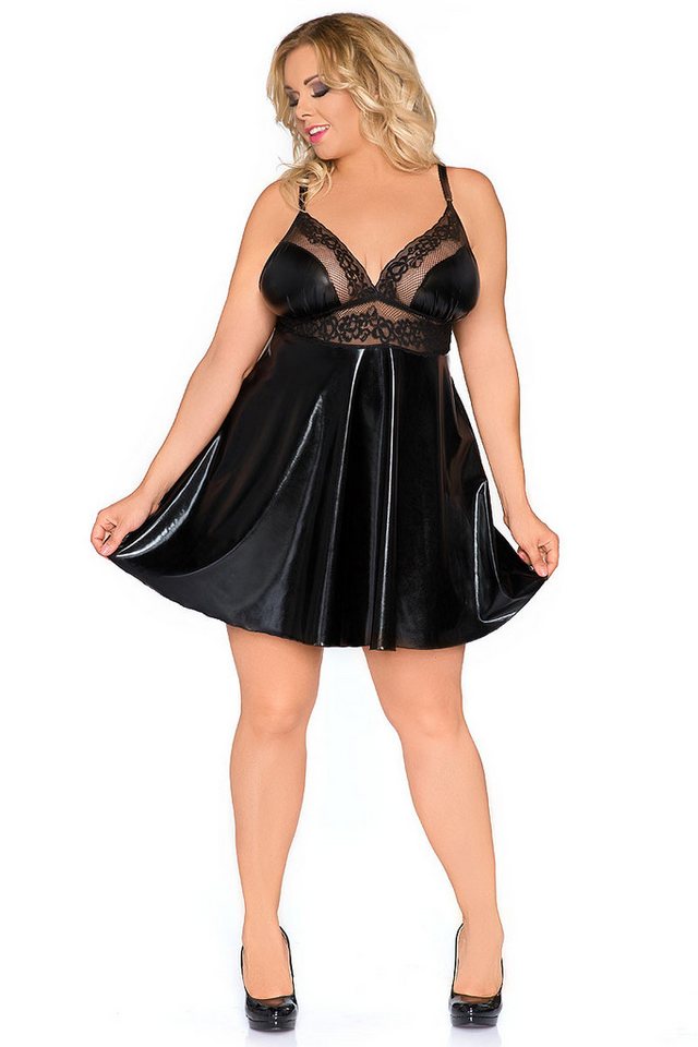 Andalea Negligé Erotisches schwarzes Damen Dessous Wetlook Babydoll mit Spitze XXL Che von Andalea