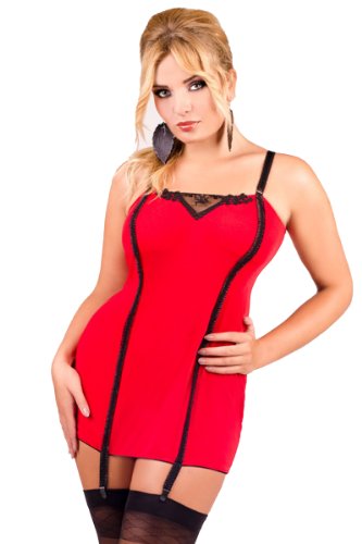Andalea Rotes Negligee mit Strapshaltern Strapshemd XXL Dessous Übergrößen (54/56) von Andalea