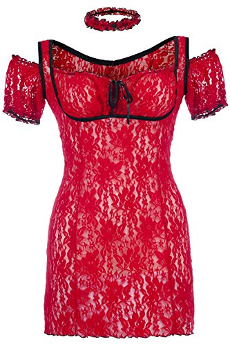Andalea Rotes Spitzen Chemise transparent mit Schnürung Damen Negligee XXL Plus Size 46/48 von Andalea