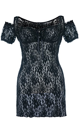 Andalea Schwarzes Spitzen Chemise transparent mit Schnürung Damen Negligee XXL Plus Size 50/52 von Andalea