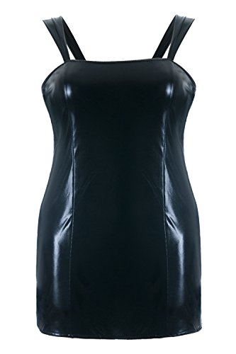 Andalea Schwarzes Wetlook Chemise mit tiefem Rückenschlitz Damen Negligee XXL Plus Size 50/52 von Andalea