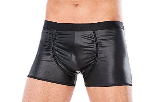 Andalea Sexy Herren Boxershorts in schwarz aus Kunstleder elastisch Männer Wetlook Slip Short Größe: S/M von Andalea