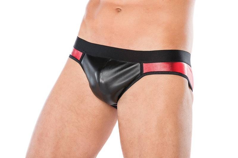 Andalea Slip Herren Dessous Slip schwarz rot aus wetlook Material Männer Slip Unter von Andalea
