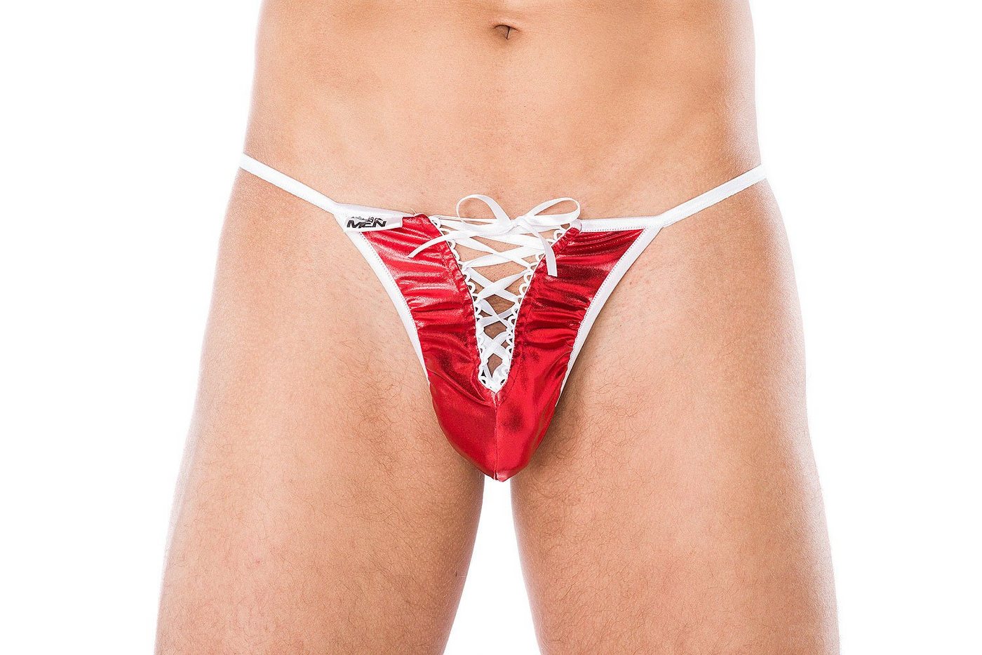 Andalea String Weihnachts String mit Schnürung aus Wetlook-Material X-Mas Herrenslip Slip Männer in rot, Made in EU von Andalea