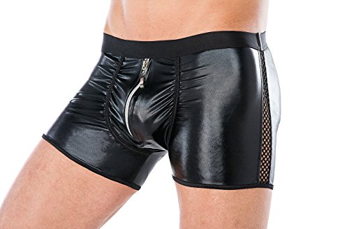 Andalea Men's Collection Herren Dessous Boxer-Shorts schwarz aus Wetlook Material mit Reißverschluss Männer Shorts Unterwäsche Größe: 4XL/5XL von Andalea
