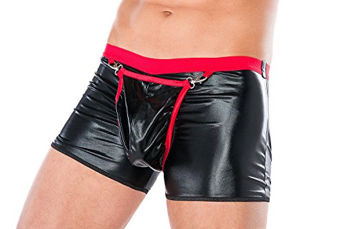 Andalea Men's Collection Herren Dessous Boxer-Shorts schwarz rot aus Wetlook Material mit Öffnung vorn und hinen Männer Shorts Unterwäsche Größe: L/XL von Andalea Men's Collection