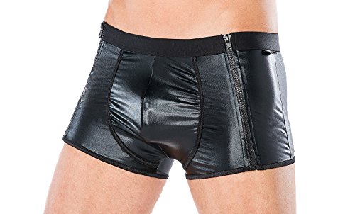 Andalea Herren Dessous Boxershorts schwarz aus Wetlook Material mit Reißverschluss Männer Shorts Unterwäsche Größe: 4XL/5XL von Andalea