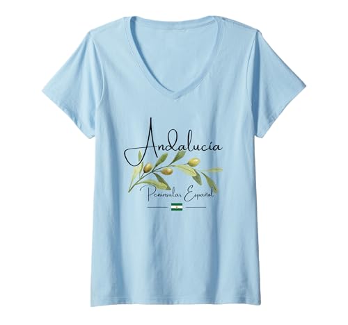 Damen Andalusien Halbinsel Español andalusische Flagge Oliven Spanien T-Shirt mit V-Ausschnitt von Andalusia Souvenir Shop
