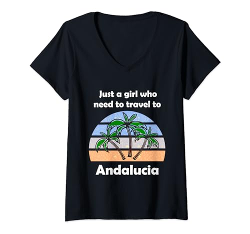 Damen Andalusien Urlaub und Ferien Reise T-Shirt mit V-Ausschnitt von Andalusien und Spanien Artikel