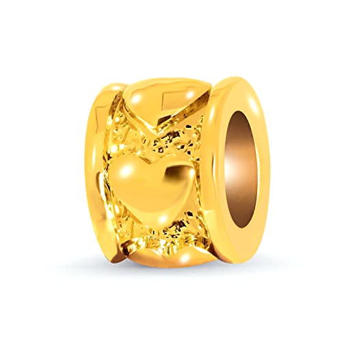 Andante-Stones 14K Gold Spacer Bead Charm Abstandhalter Herzen Element Kugel für European Beads Modul Armband + Organzasäckchen von Andante-Stones