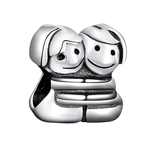 Andante-Stones 925 Sterling Silber Bead Charm ** Sich umarmende Freundinnen ** Element Kugel für European Beads + Organzasäckchen von Andante-Stones