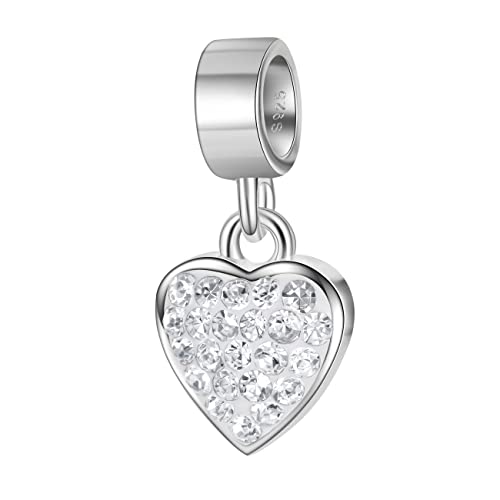 Andante-Stones 925 Sterling Silber Dangle Strass Bead Charm Herz mit funkelnden AB Kristallsteinen - Element Kugel für European Beads Modul Armband + Organzasäckchen von Andante-Stones