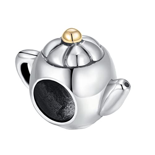 Andante-Stones 925 Sterling Silber Gold Bead Charm Teekanne Element Kugel für European Beads Modul Armband + Organzasäckchen von Andante-Stones