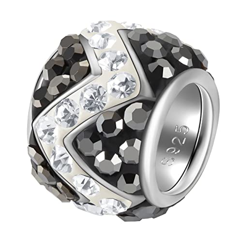 Andante-Stones 925 Sterling Silber Kristall Strass Bead Charm Zigzag (Anthrazit) Pavé mit CZ Zirkoniasteinen - Element Kugel für European Beads + Organzasäckchen von Andante-Stones