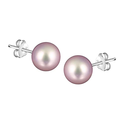 Andante-Stones 925 Sterling Silber Ohrringe mit edlen purpurfarbenen Süßwasserperlen + Organzasäckchen von Andante-Stones