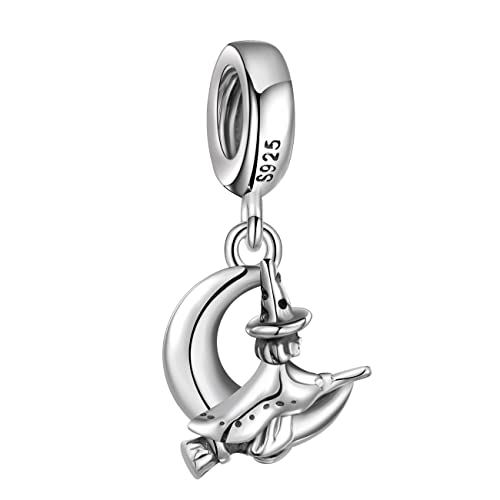 Andante-Stones Original Massiv 925 Sterling Silber Dangle Bead Charm Hexe auf dem Mond - Element Kugel für European Beads + Organzasäckchen von Andante-Stones