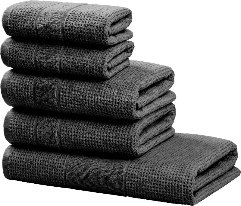 my home Handtuch Set "Kimi, Duschtuch, Handtücher und Gästetücher" Set 5 Walkfrottee 100% Baumwolle, einfarbig, weich, mit Bordüre, besondere Struktur von My Home